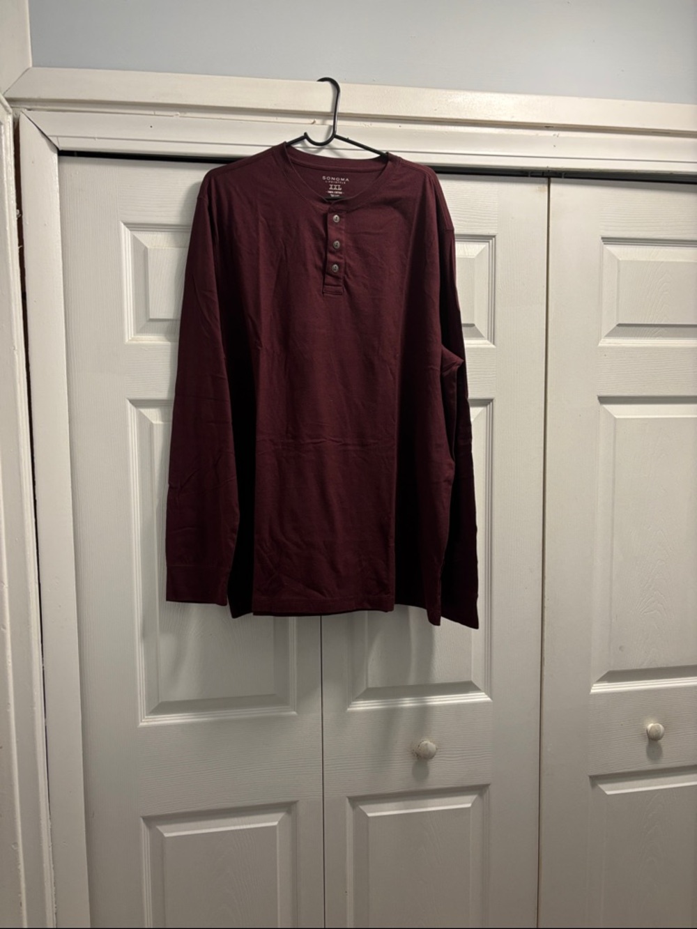 Sonoma Long-Sleeve Henley Shirt - Burgundy